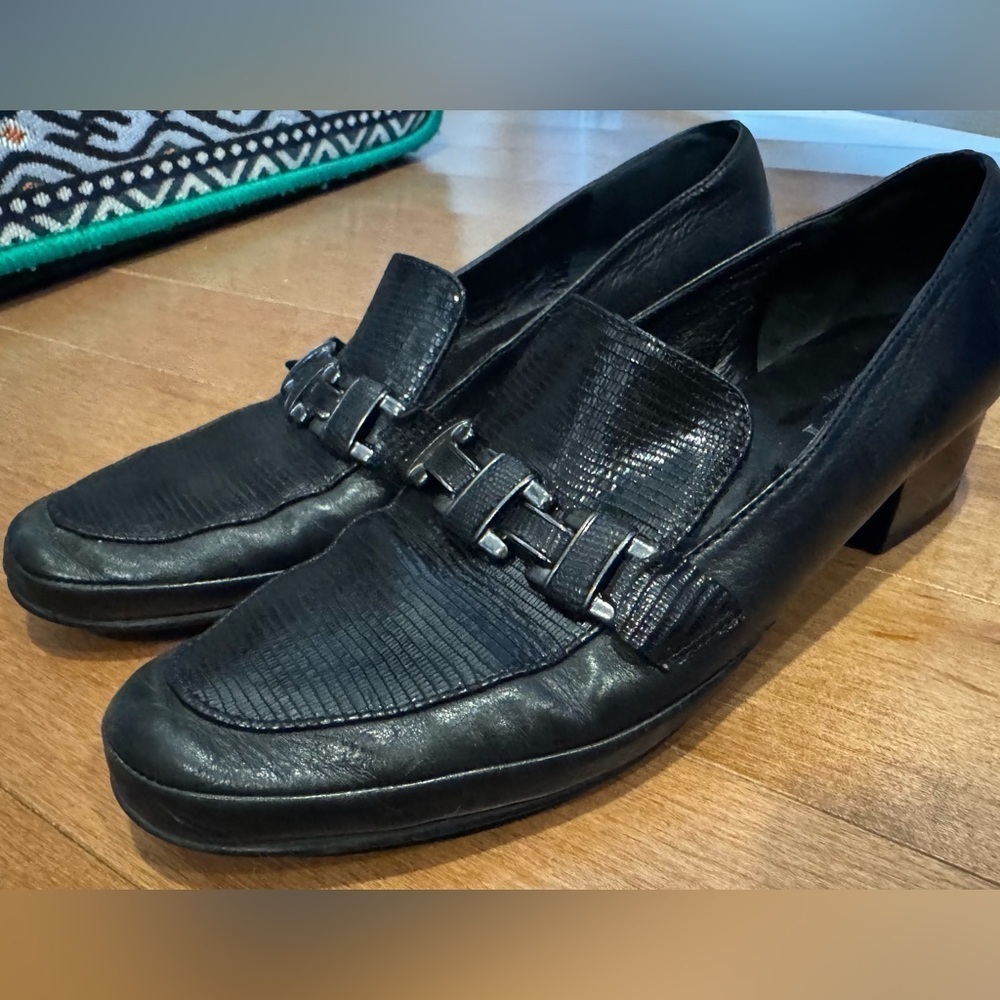 Amalfi By Rangoni Leather Slip On Loafer Oxford Black buckle Italian chunky US8